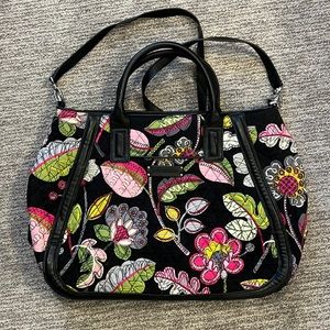 Vera Bradley trapeze tote w/leather handles and crossbody strap in Moon Bloom.